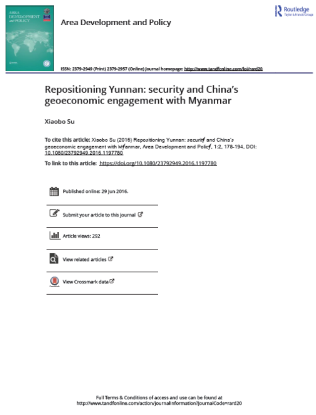 Repositioning Yunnan: security and China’s geoeconomic engagement with Myanmar