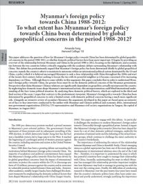 Myanmar’s foreign policy towards China 1988-2012: To what extent has Myanmar’s foreign policy towards China been determined by global geopolitical concerns in the period 1988-2012?